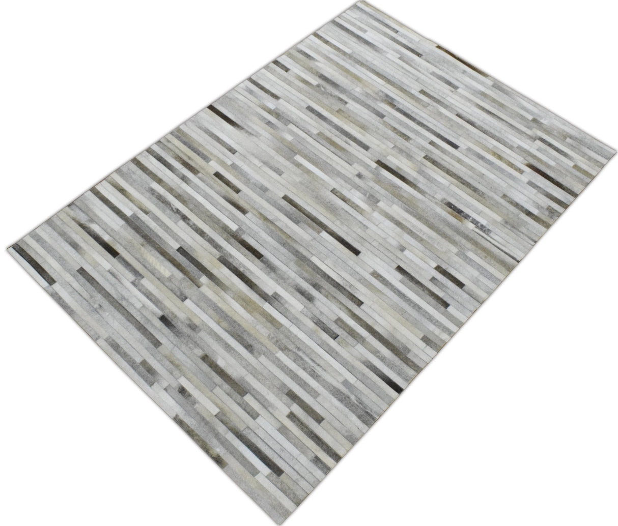 Modern Stripe Design Handmade 5x8 Beige and Ivory Leather Area Rug