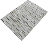 Modern Stripe Design Handmade 5x8 Beige and Ivory Leather Area Rug