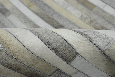 Modern Stripe Design Handmade 5x8 Beige and Ivory Leather Area Rug