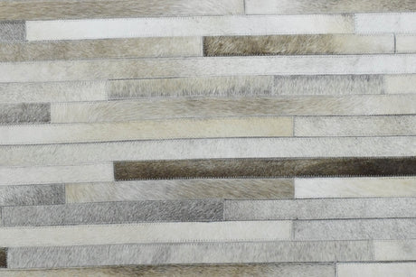 Modern Stripe Design Handmade 5x8 Beige and Ivory Leather Area Rug