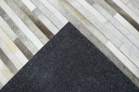 Modern Stripe Design Handmade 5x8 Beige and Ivory Leather Area Rug