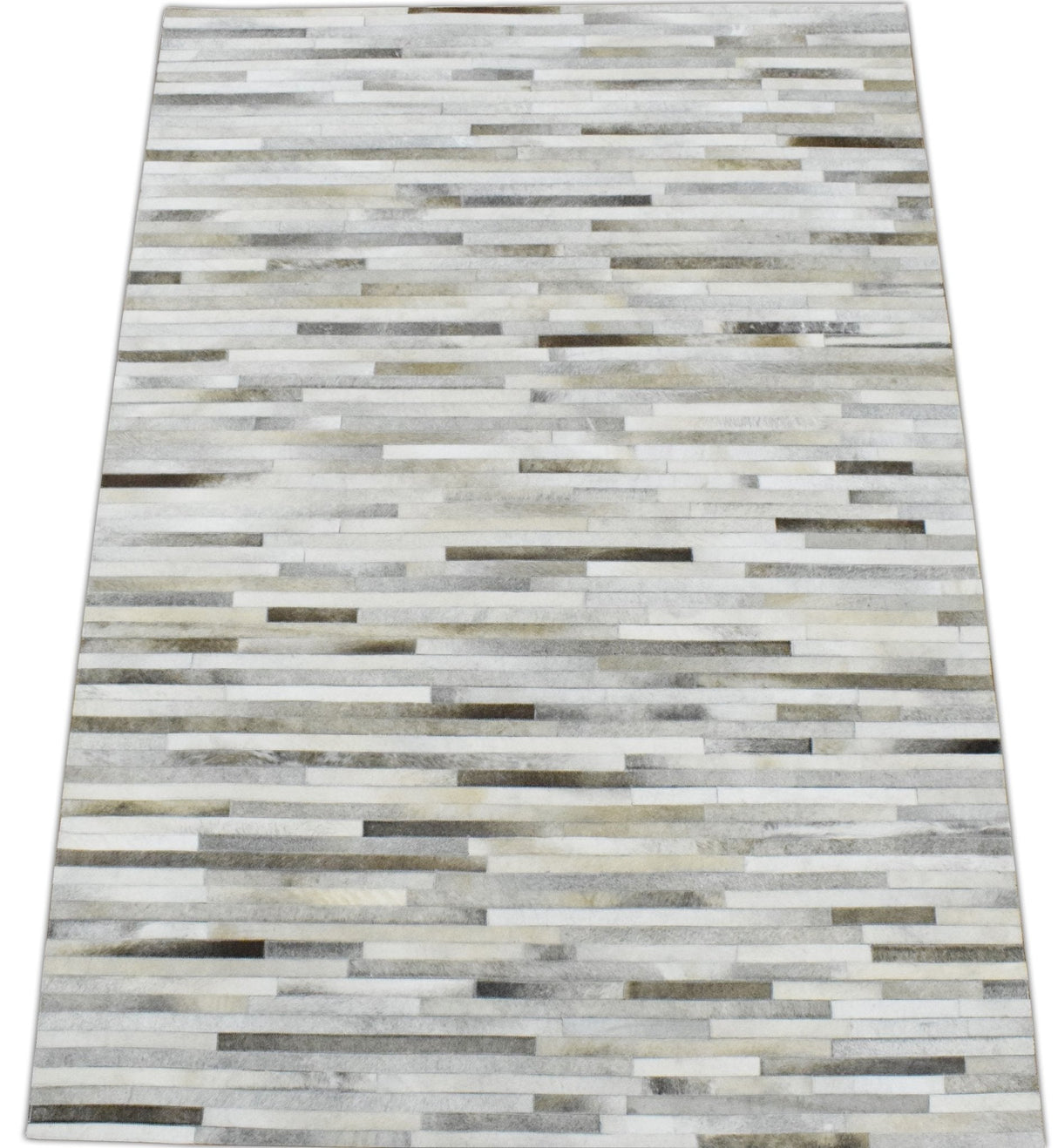 Modern Stripe Design Handmade 5x8 Beige and Ivory Leather Area Rug
