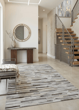 Modern Stripe Design Handmade 5x8 Beige and Ivory Leather Area Rug