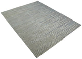 Modern Stripe Pattern Beige and Gray Hand Tufted Wool and Silk Area Rug