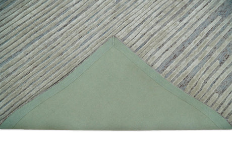 Modern Stripe Pattern Beige and Gray Hand Tufted Wool and Silk Area Rug