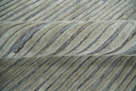 Modern Stripe Pattern Beige and Gray Hand Tufted Wool and Silk Area Rug