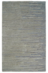 Modern Stripe Pattern Beige and Gray Hand Tufted Wool and Silk Area Rug