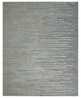 Modern Stripe Pattern Beige and Gray Hand Tufted Wool and Silk Area Rug