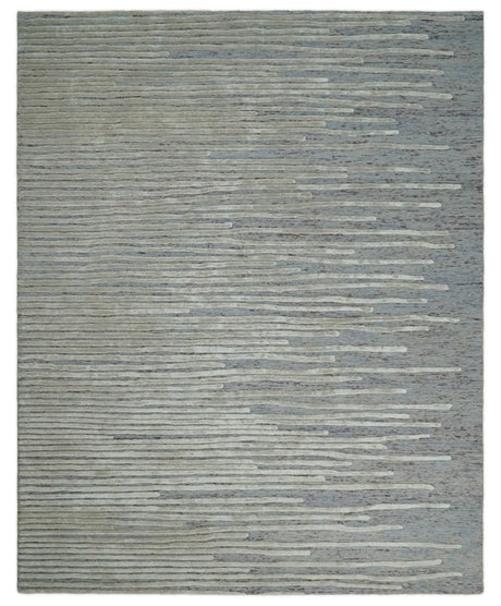 Modern Stripe Pattern Beige and Gray Hand Tufted Wool and Silk Area Rug