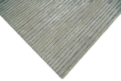 Modern Stripe Pattern Beige and Gray Hand Tufted Wool and Silk Area Rug