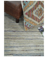 Modern Stripe Pattern Beige and Gray Hand Tufted Wool and Silk Area Rug