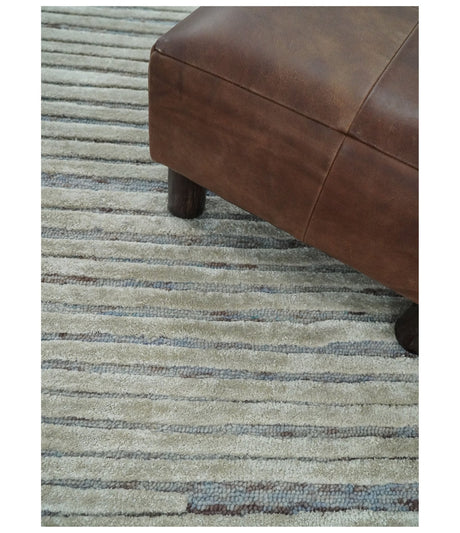 Modern Stripe Pattern Beige and Gray Hand Tufted Wool and Silk Area Rug