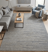Modern Stripe Pattern Beige and Gray Hand Tufted Wool and Silk Area Rug