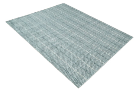 Modern Striped 8x10 Hand Made Ivory and Gray Blended Wool Area Rug