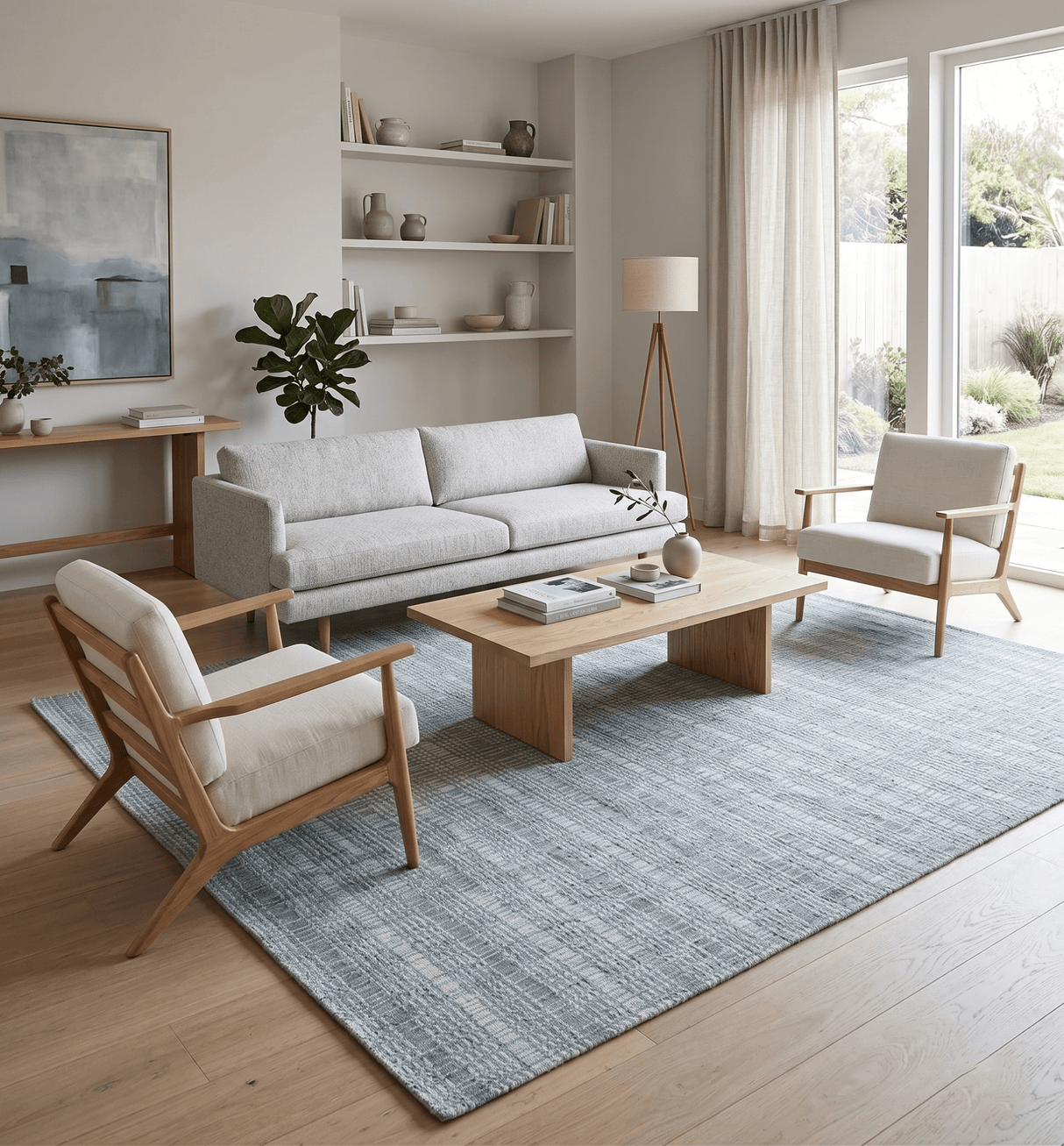 Modern Striped 8x10 Hand Made Ivory and Gray Blended Wool Area Rug