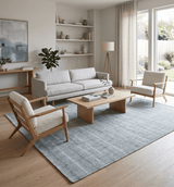 Modern Striped 8x10 Hand Made Ivory and Gray Blended Wool Area Rug