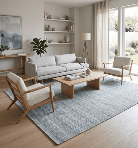 Modern Striped 8x10 Hand Made Ivory and Gray Blended Wool Area Rug