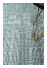 Modern Striped 8x10 Hand Made Ivory and Gray Blended Wool Area Rug