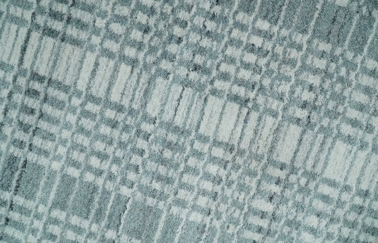 Modern Striped 8x10 Hand Made Ivory and Gray Blended Wool Area Rug