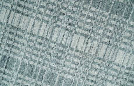 Modern Striped 8x10 Hand Made Ivory and Gray Blended Wool Area Rug