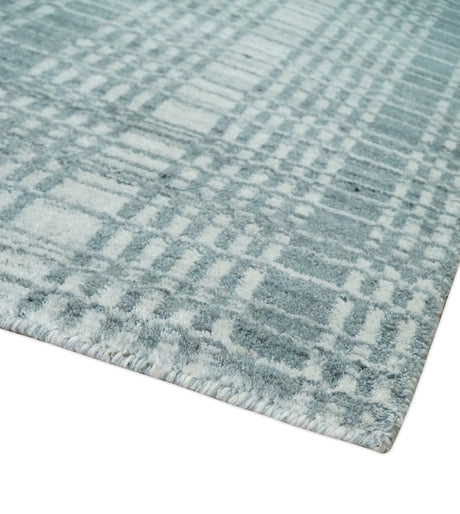 Modern Striped 8x10 Hand Made Ivory and Gray Blended Wool Area Rug