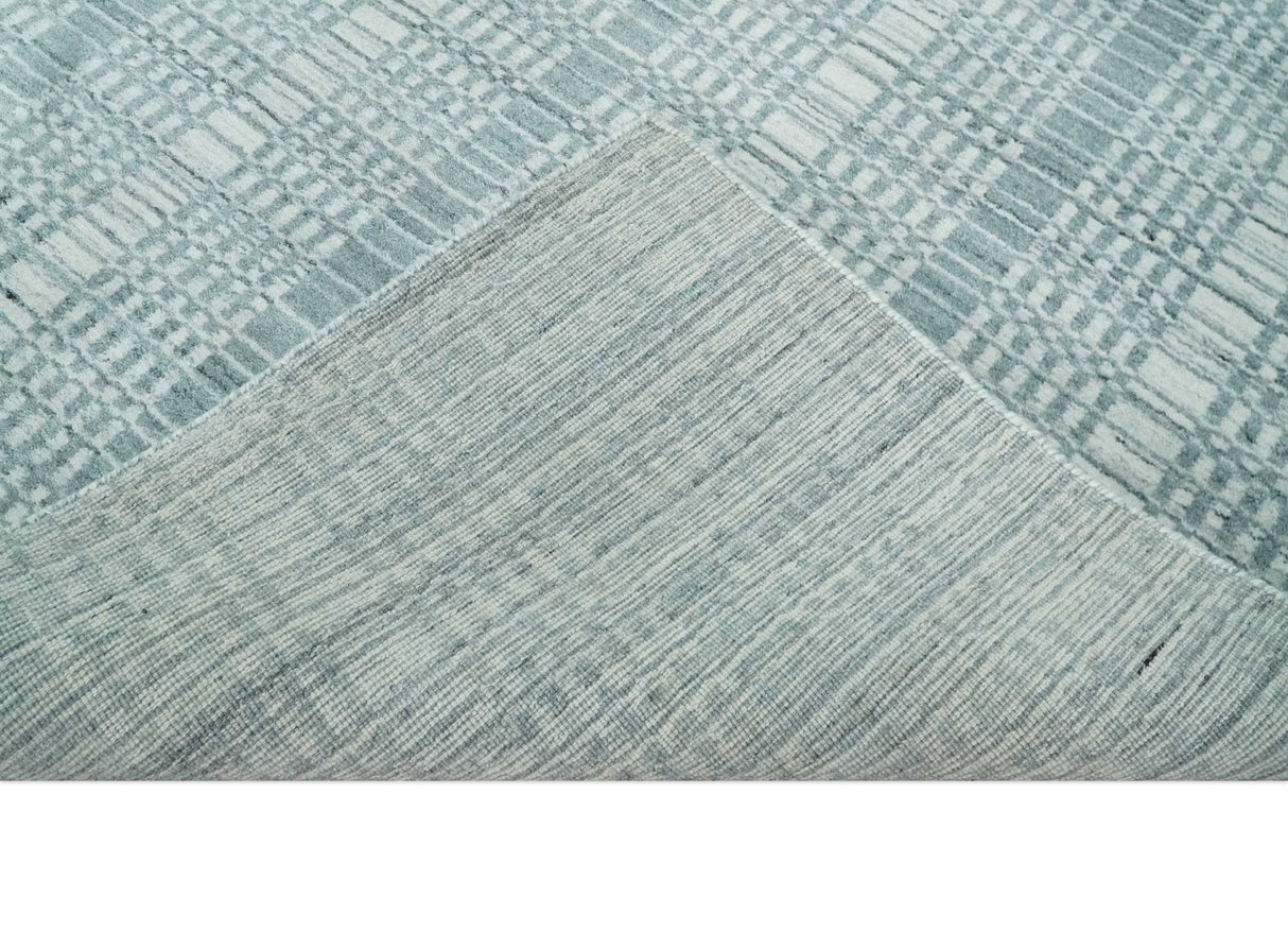 Modern Striped 8x10 Hand Made Ivory and Gray Blended Wool Area Rug