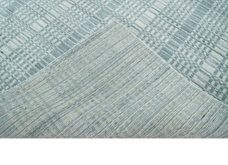 Modern Striped 8x10 Hand Made Ivory and Gray Blended Wool Area Rug