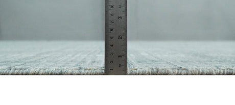 Modern Striped 8x10 Hand Made Ivory and Gray Blended Wool Area Rug