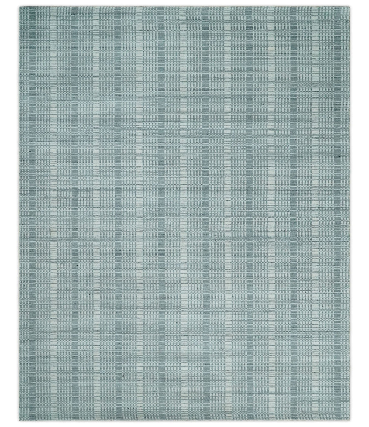 Modern Striped 8x10 Hand Made Ivory and Gray Blended Wool Area Rug