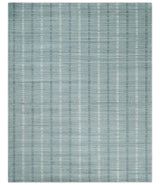 Modern Striped 8x10 Hand Made Ivory and Gray Blended Wool Area Rug