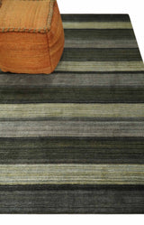 Modern Stripes 5x7 Antique Moss Green and Gray Wool Hand Woven Area Rug
