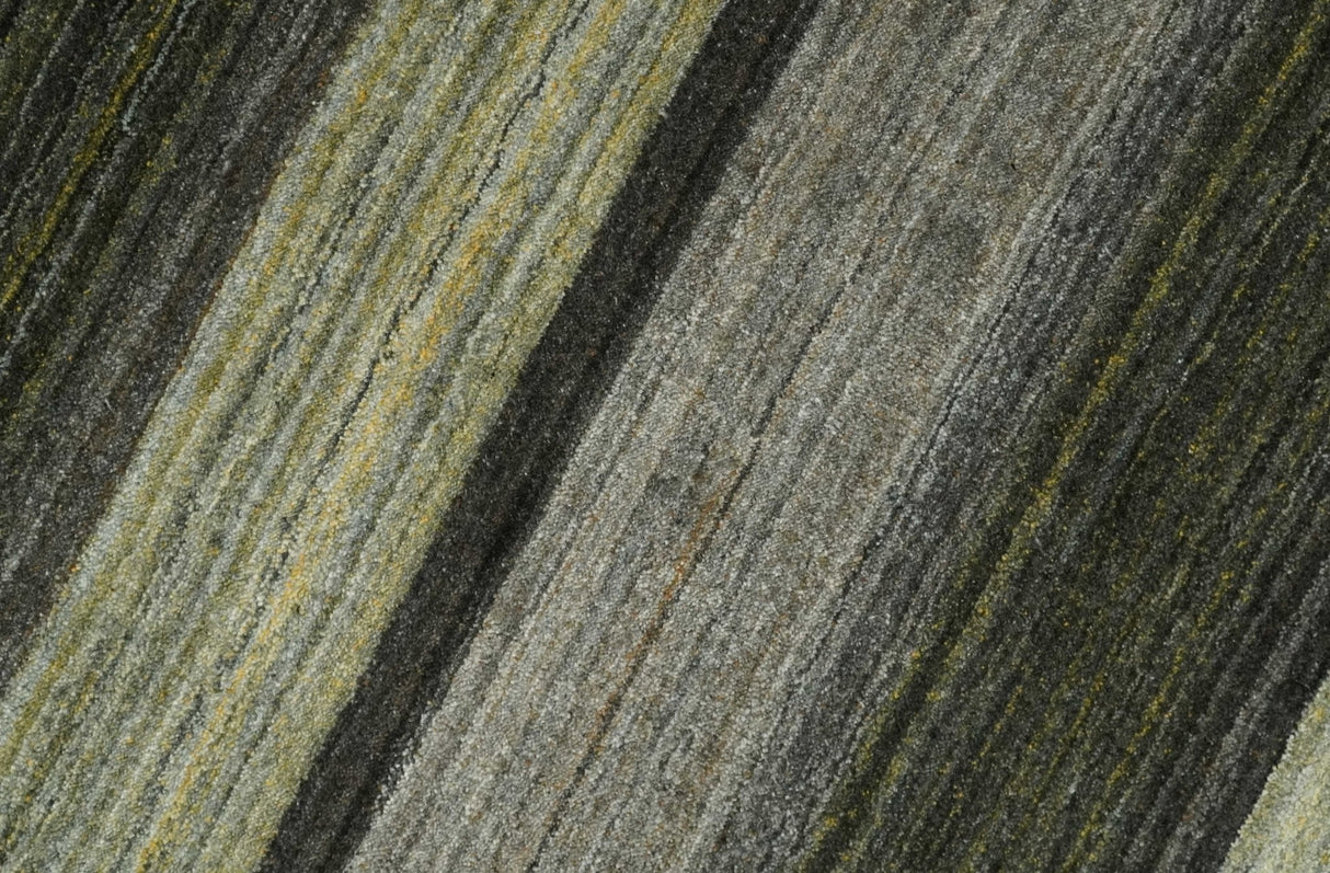 Modern Stripes 5x7 Antique Moss Green and Gray Wool Hand Woven Area Rug