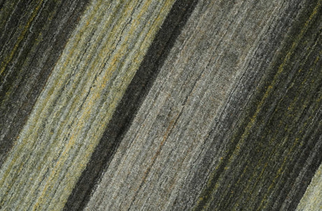 Modern Stripes 5x7 Antique Moss Green and Gray Wool Hand Woven Area Rug