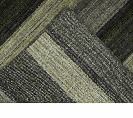 Modern Stripes 5x7 Antique Moss Green and Gray Wool Hand Woven Area Rug