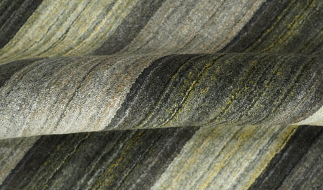 Modern Stripes 5x7 Antique Moss Green and Gray Wool Hand Woven Area Rug