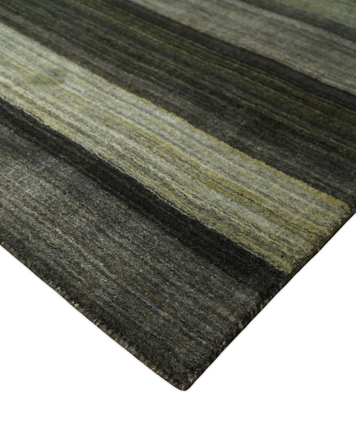 Modern Stripes 5x7 Antique Moss Green and Gray Wool Hand Woven Area Rug