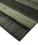 Modern Stripes 5x7 Antique Moss Green and Gray Wool Hand Woven Area Rug
