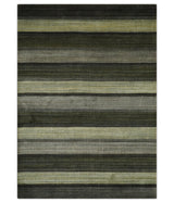 Modern Stripes 5x7 Antique Moss Green and Gray Wool Hand Woven Area Rug
