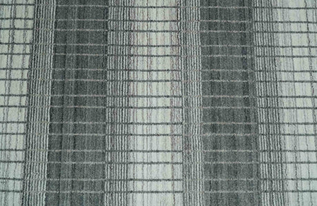 Modern Stripes 8x10 Hand Made Ivory and Gray Blended Wool Area Rug