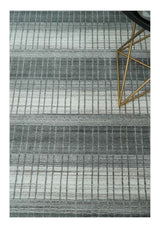 Modern Stripes 8x10 Hand Made Ivory and Gray Blended Wool Area Rug