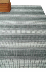 Modern Stripes 8x10 Hand Made Ivory and Gray Blended Wool Area Rug