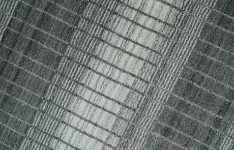 Modern Stripes 8x10 Hand Made Ivory and Gray Blended Wool Area Rug
