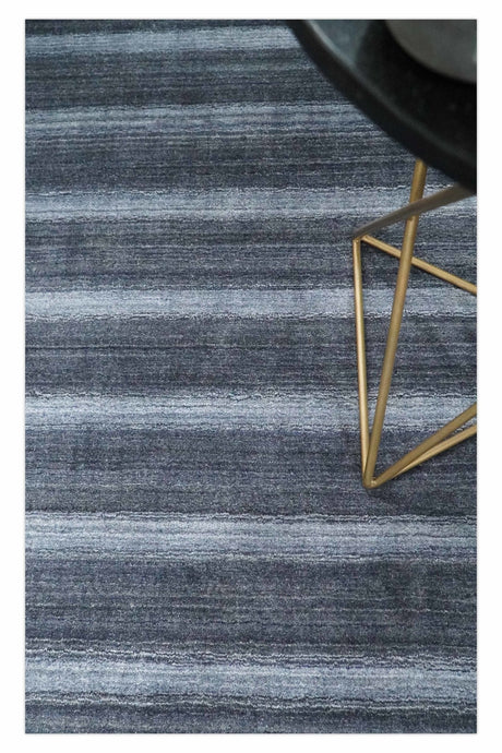 Modern Stripes Design 5x7 Charcoal and Silver Wool Hand Woven Area Rug