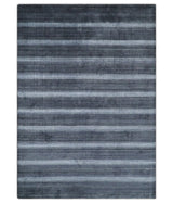 Modern Stripes Design 5x7 Charcoal and Silver Wool Hand Woven Area Rug