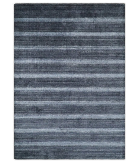 Modern Stripes Design 5x7 Charcoal and Silver Wool Hand Woven Area Rug