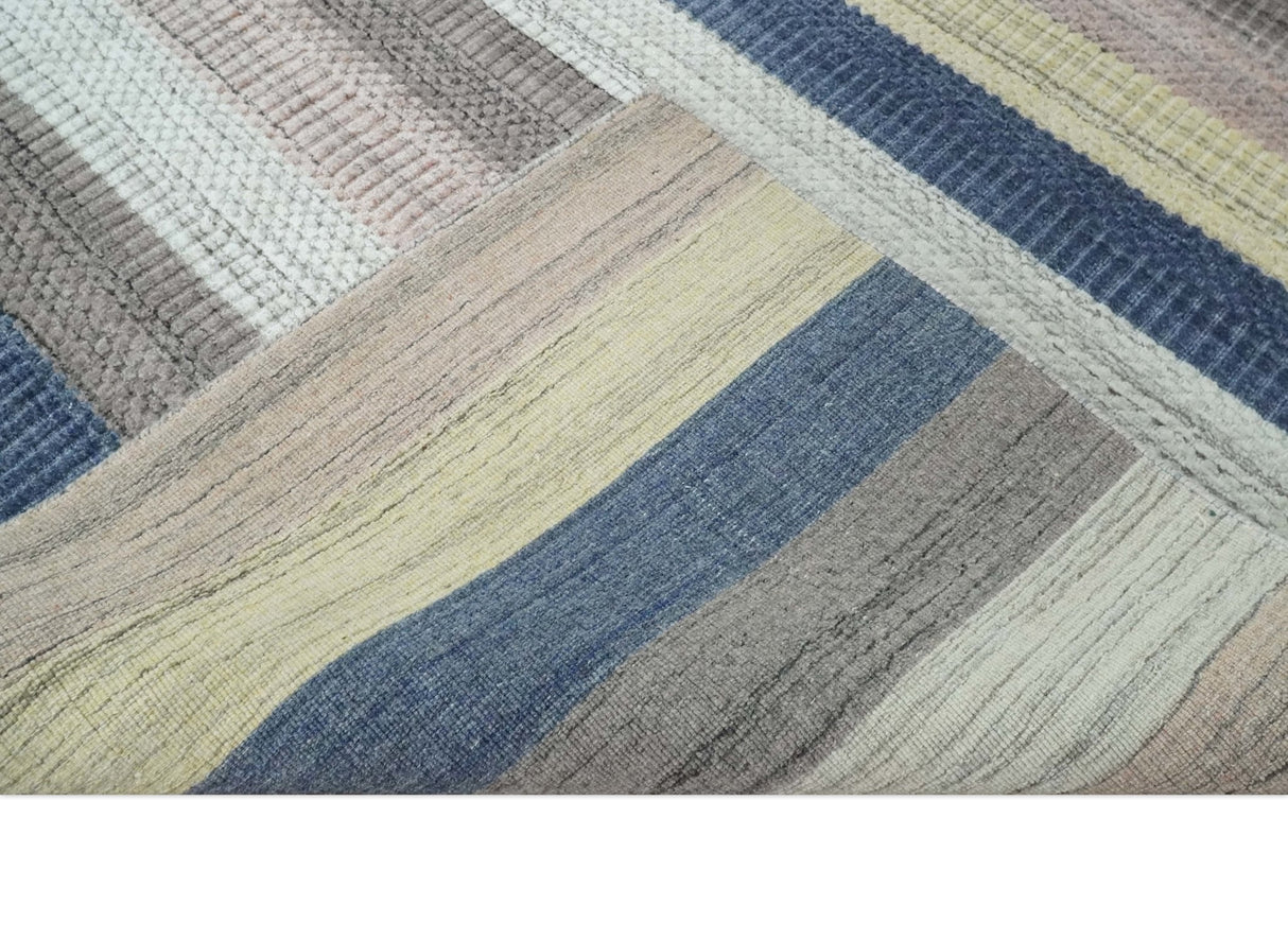 Modern Stripes Design 8x10 Hand Made Multicolor Blended Wool Area Rug