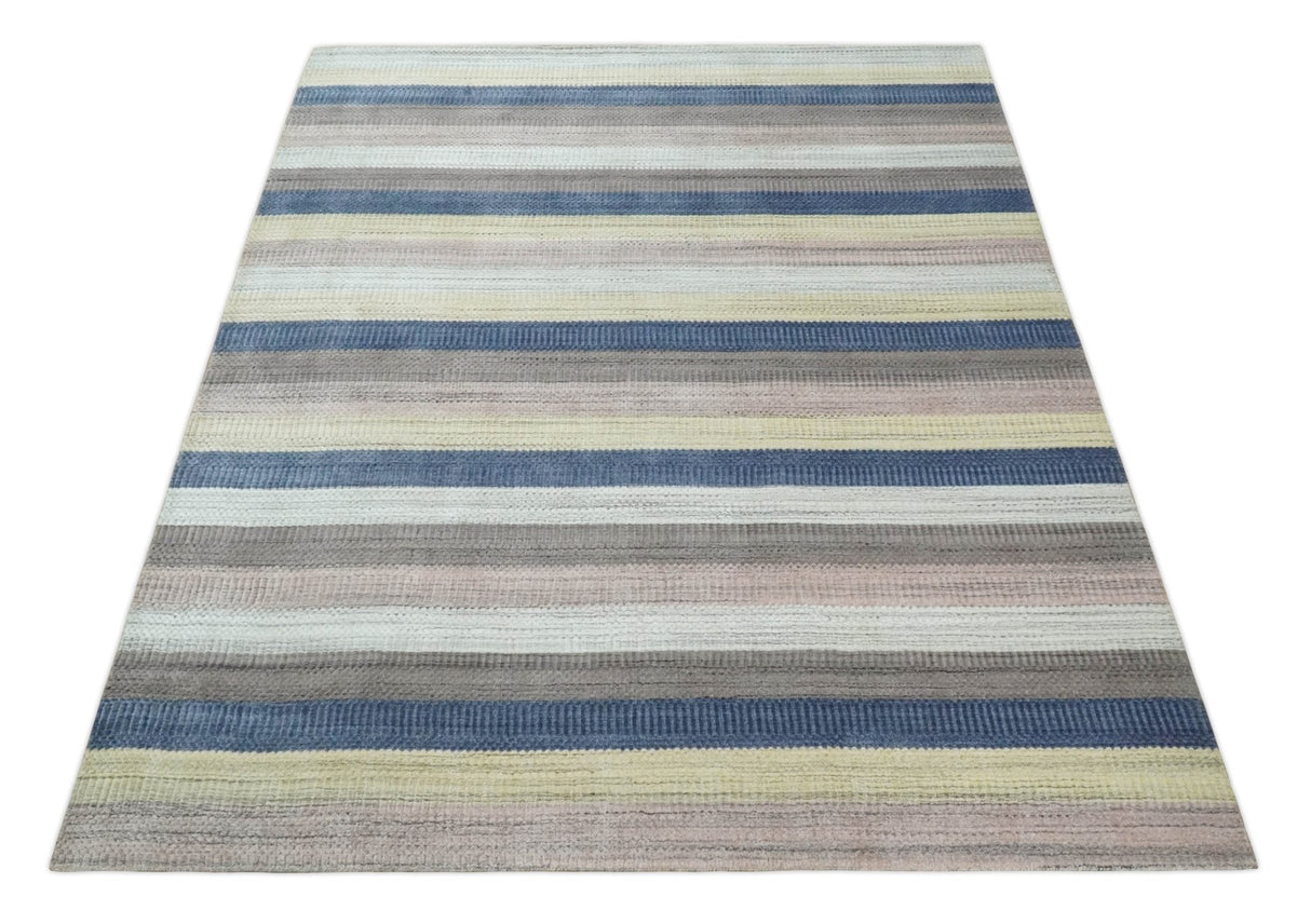 Modern Stripes Design 8x10 Hand Made Multicolor Blended Wool Area Rug