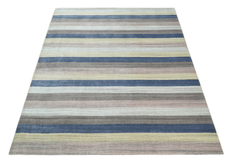 Modern Stripes Design 8x10 Hand Made Multicolor Blended Wool Area Rug