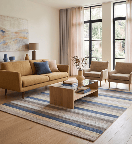 Modern Stripes Design 8x10 Hand Made Multicolor Blended Wool Area Rug