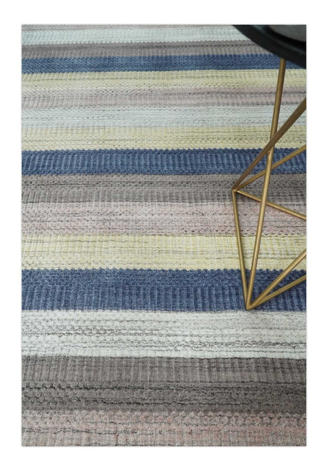Modern Stripes Design 8x10 Hand Made Multicolor Blended Wool Area Rug